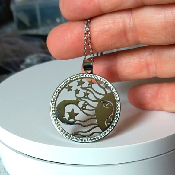 Sun & Moon Lightweight Stainless Steel Pendant Necklace - Picture 1 of 3